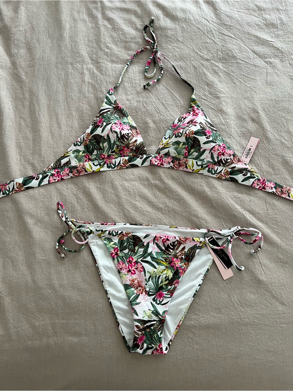 Victoria's Secret Pink & Green Tropical Floral String Bikini Set Resort Beach